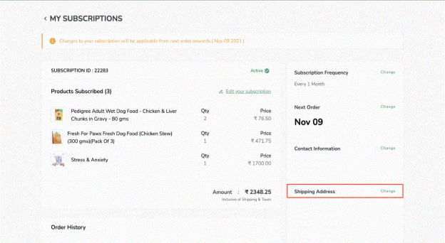 Subscription app Shopify: Subscription Delivery Address