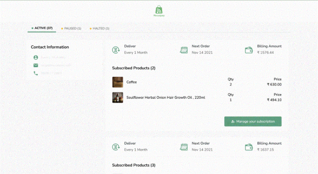 Subscription Order Reschedule