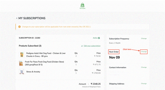 Subscription Order Reschedule